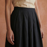 Black Cotton Pleated Knee-Length Skirt