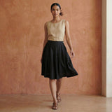 Black Cotton Pleated Knee-Length Skirt