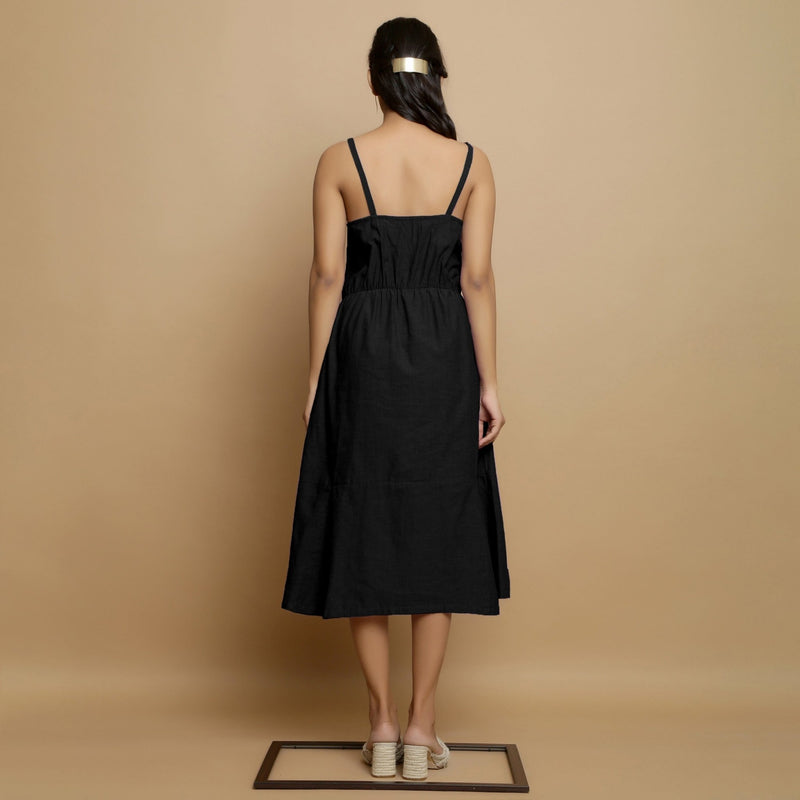 Black Cotton Poplin Elasticated Midi Cami Dress 56" / Custom Height (Free) Black Cotton Poplin Elasticated Midi Cami Dress 56" / Custom Height (Free)