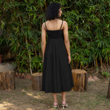 Black Cotton Poplin Fit and Flare Midi Empire Dress