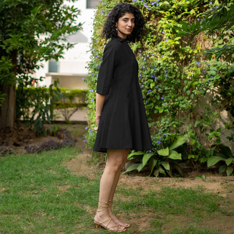 Black Cotton Poplin Fit and Flare Short Button-Down Shirt Dress 42" / Tall (5'7" and above) Black Cotton Poplin Fit and Flare Short Button-Down Shirt Dress 42" / Tall (5'7" and above)