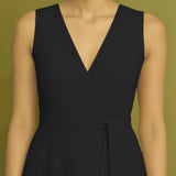Black Cotton Poplin Fit and Flare Sleeveless Midi Dress