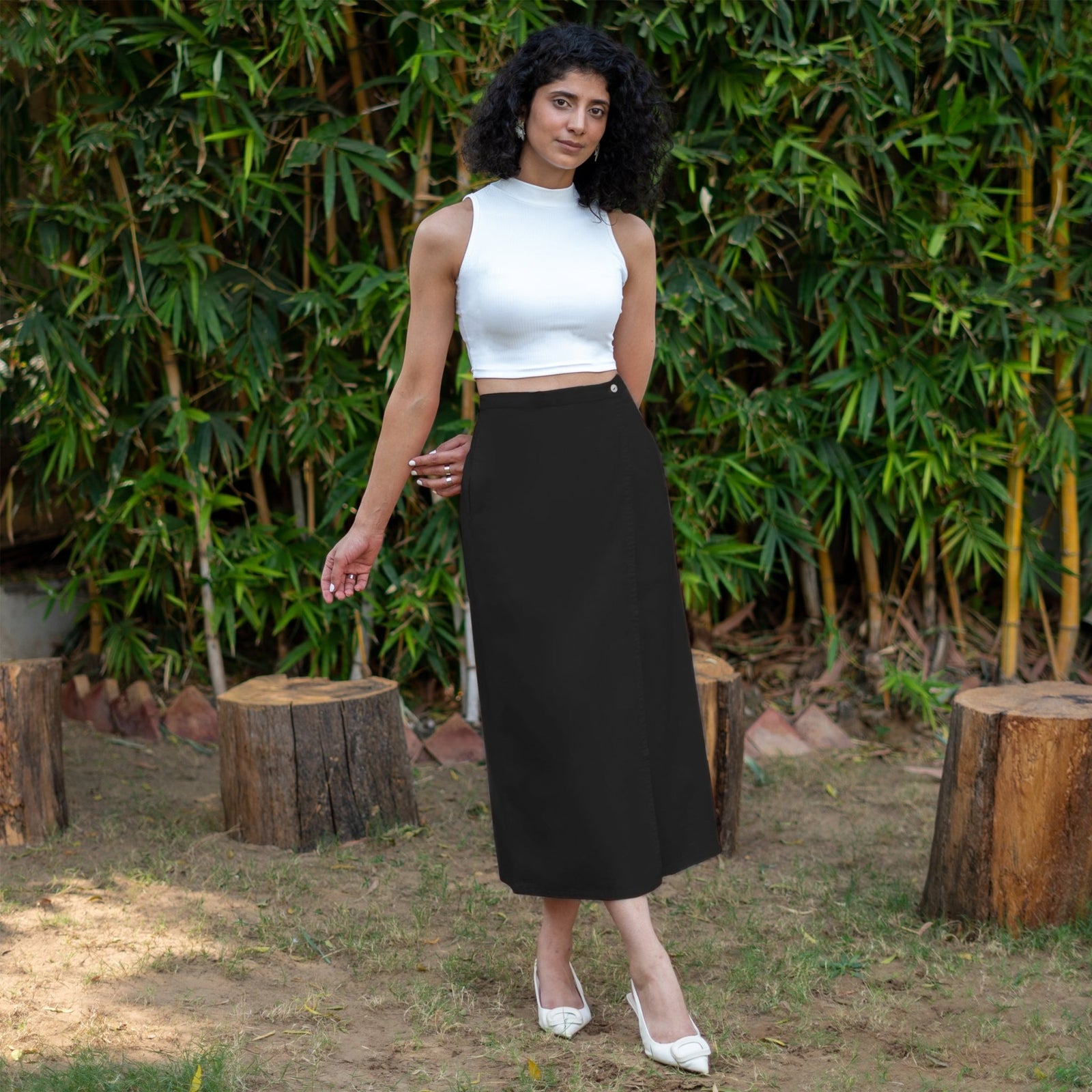 High-Waisted Linen Wrap Skirt in Cinnamon MagicLinen