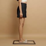 Black Cotton Poplin Mid-Rise Shorts