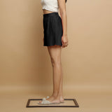 Black Cotton Poplin Mid-Rise Shorts