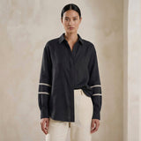 Black Cotton Relaxed Full Sleeve Button-Down Shirt