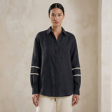 Black Cotton Relaxed Full Sleeve Button-Down Shirt