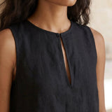 Black Cotton Sleeveless A-Line Short Shift Dress