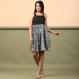 Black Cotton Tie-Dye Gathered Short Dress