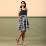 Black Cotton Tie-Dye Gathered Short Dress