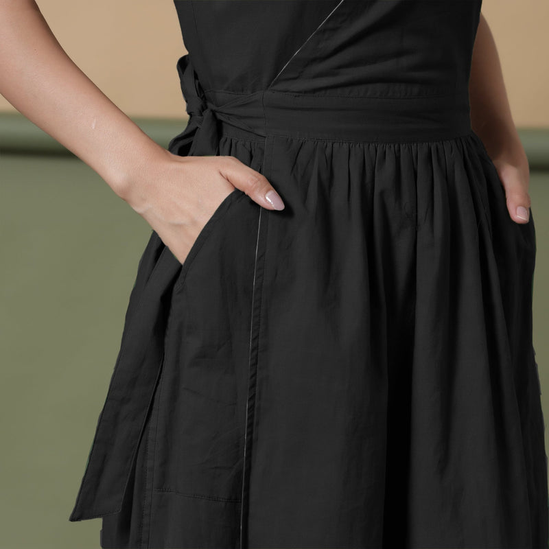 Black Cotton V-Neck Maxi Wrap Dress 34" / Regular (5'2" - 5'6") Black Cotton V-Neck Maxi Wrap Dress 34" / Regular (5'2" - 5'6")