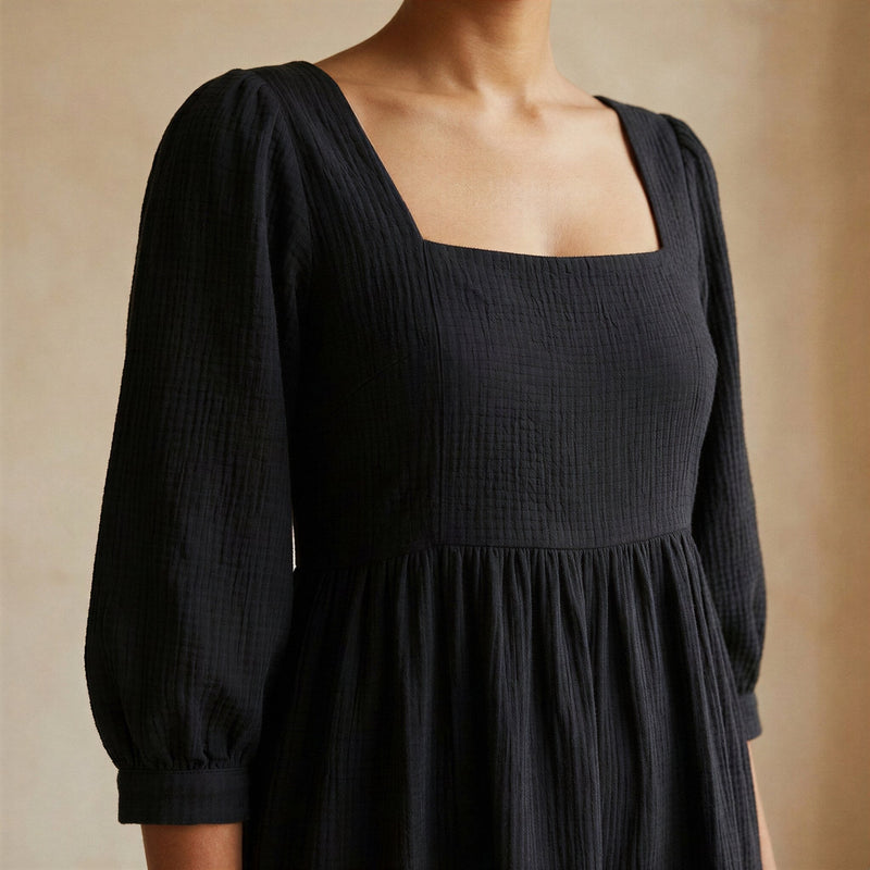 woven square neck solid midi dress Rihoas Textured Eyelet Cotton Slip Midi Dress with a Lace-Trimmed Square Neck, Green / XS