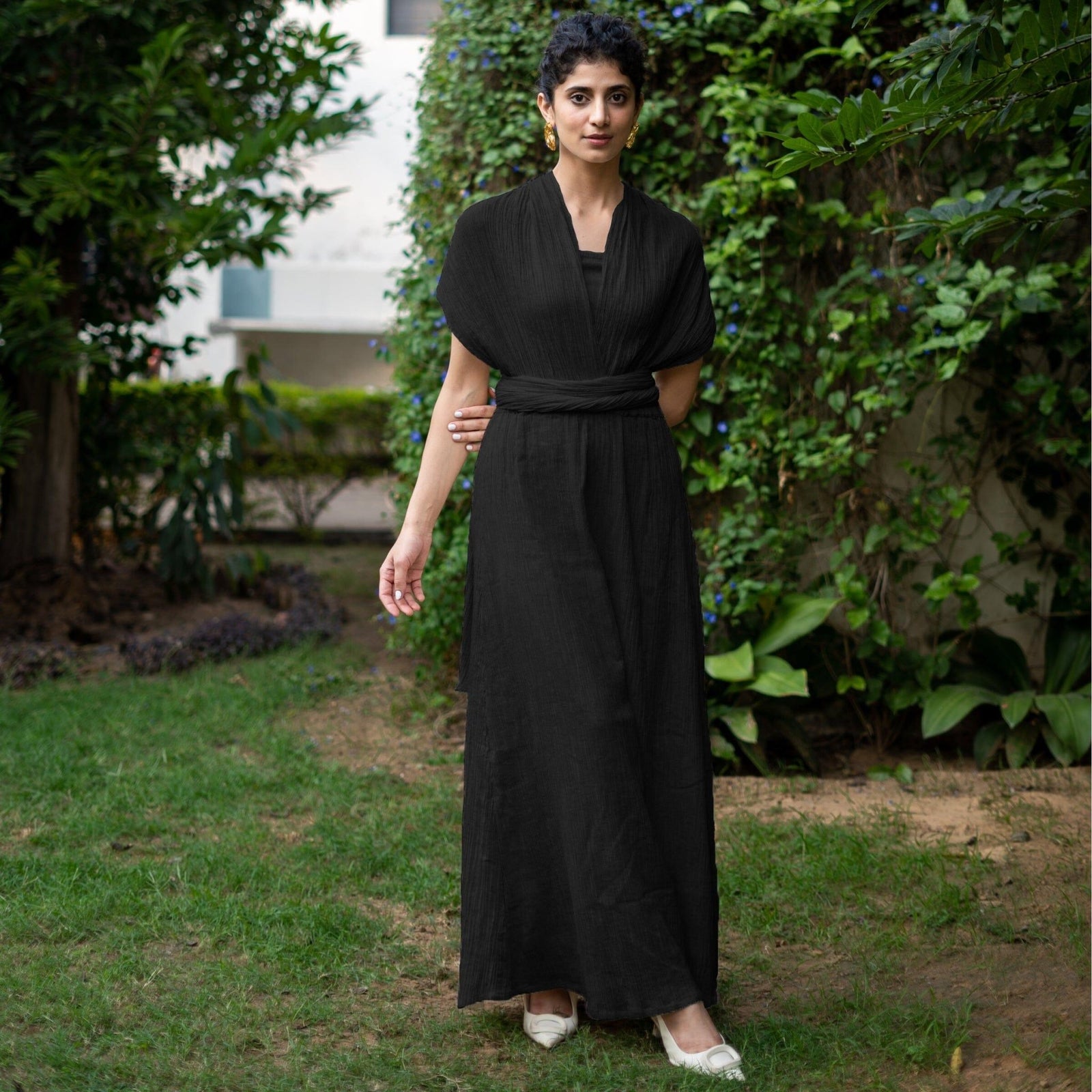 Buy Black Crinkled Cotton Flax Boho Infinity Drape Gown with Matching Tube  Online at SeamsFriendly