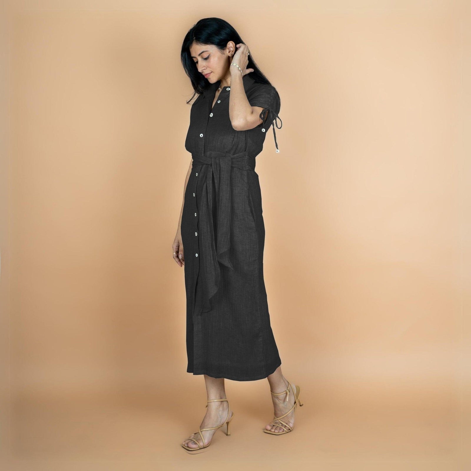 fitted lace wedding dress L'agence Uriah Shirt Dress with Buttons in Black main image 1