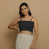 Black Crinkled Cotton Flax Elasticated Tube Top