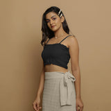 Black Crinkled Cotton Flax Elasticated Tube Top