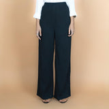 Black Crinkled Cotton Flax High-Rise Flared Pant