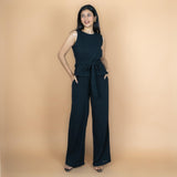 Black Crinkled Cotton Flax High-Rise Flared Pant