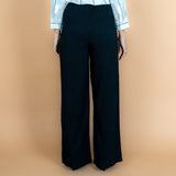 Black Crinkled Cotton Flax High-Rise Flared Pant