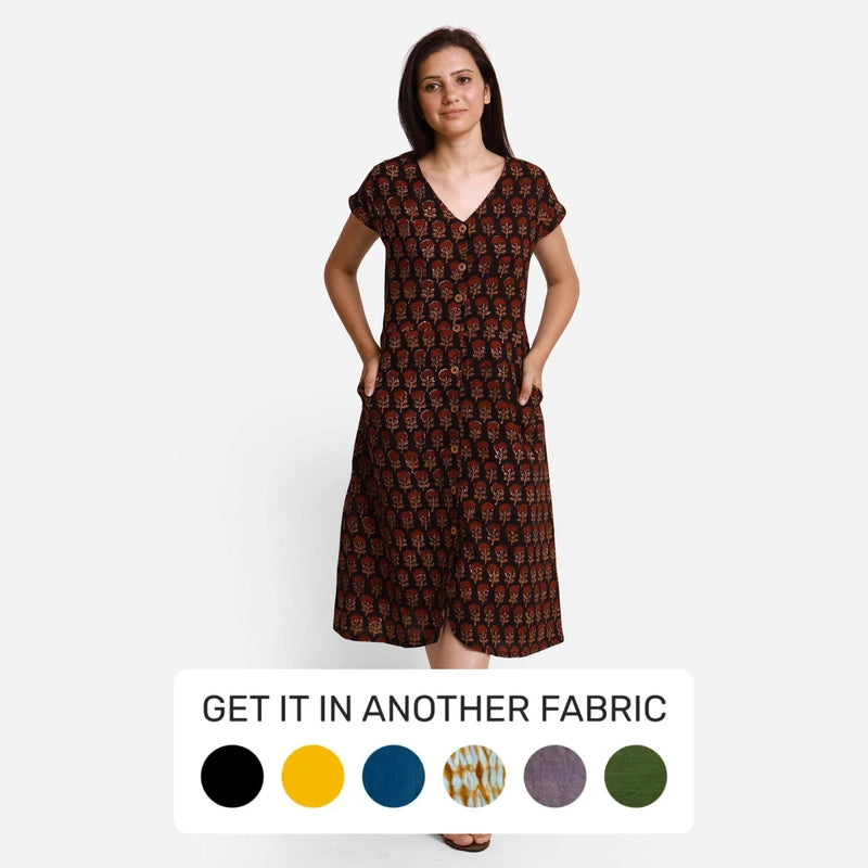 Black Floral Block Printed Cotton Midi Slip Dress Black Floral Block Printed Cotton Midi Slip Dress