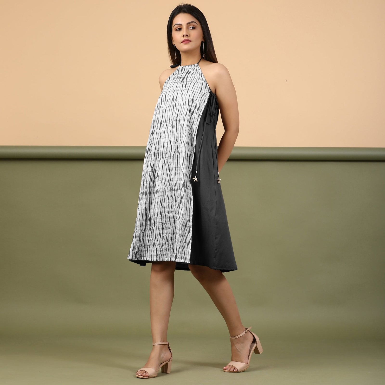 halter cocktail dress knee length Halter Cocktail Dress with Draped Skirt 43604