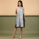 Black Halter Neck Tie-Dye Cotton Knee Length Dress