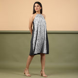 Black Halter Neck Tie-Dye Cotton Knee Length Dress