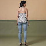 Black Halter Neck Tie-Dye Flared Cotton Top
