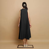 Black Hand-Embroidered Cotton Poplin Sleeveless Midi Dress