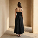 Black Handspun Cotton Ankle Length Flared Sundress