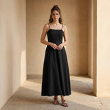 Black Handspun Cotton Ankle Length Flared Sundress