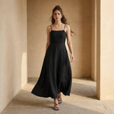 Black Handspun Cotton Ankle Length Flared Sundress