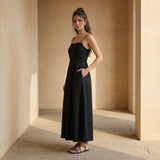 Black Handspun Cotton Ankle Length Flared Sundress