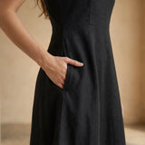 Black Handspun Cotton Ankle Length Flared Sundress