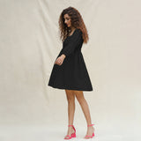 Black Handspun Cotton Bohemian Gathered Short Dress