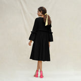 Black Handspun Cotton Bohemian Midi Dress
