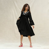 Black Handspun Cotton Bohemian Midi Dress