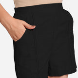 Black Handspun Cotton Elasticated Casual Shorts