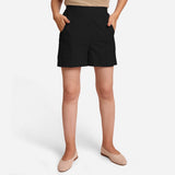 Black Handspun Cotton Elasticated Casual Shorts