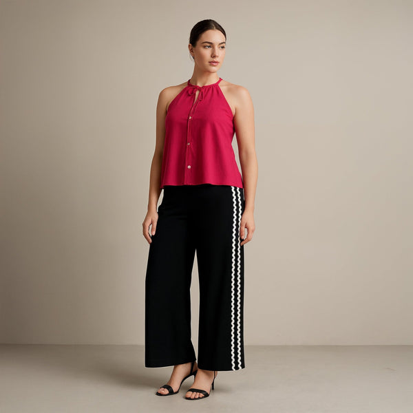 Black Handspun Cotton High-Rise Wide Legged Pant