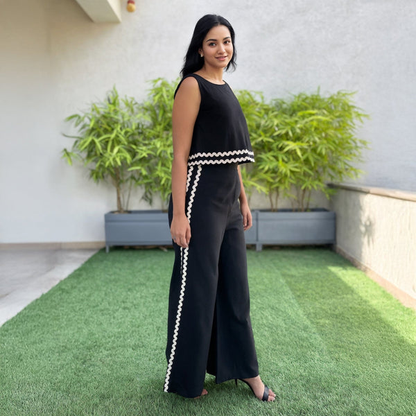 Black Handspun Cotton High-Rise Wide Legged Pant