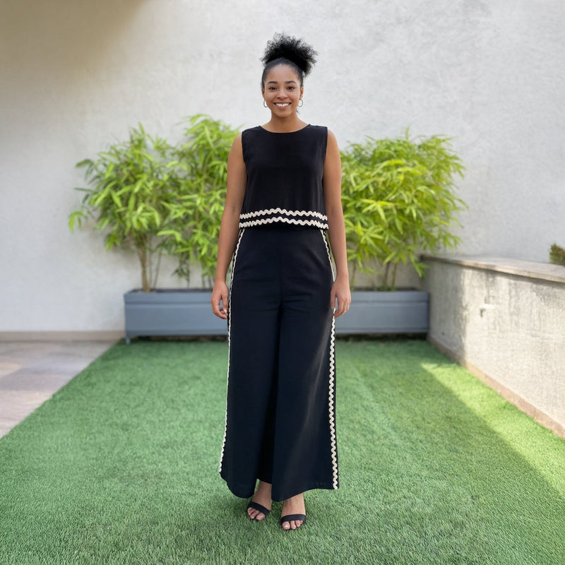 Black Handspun Cotton High-Rise Wide Legged Pant