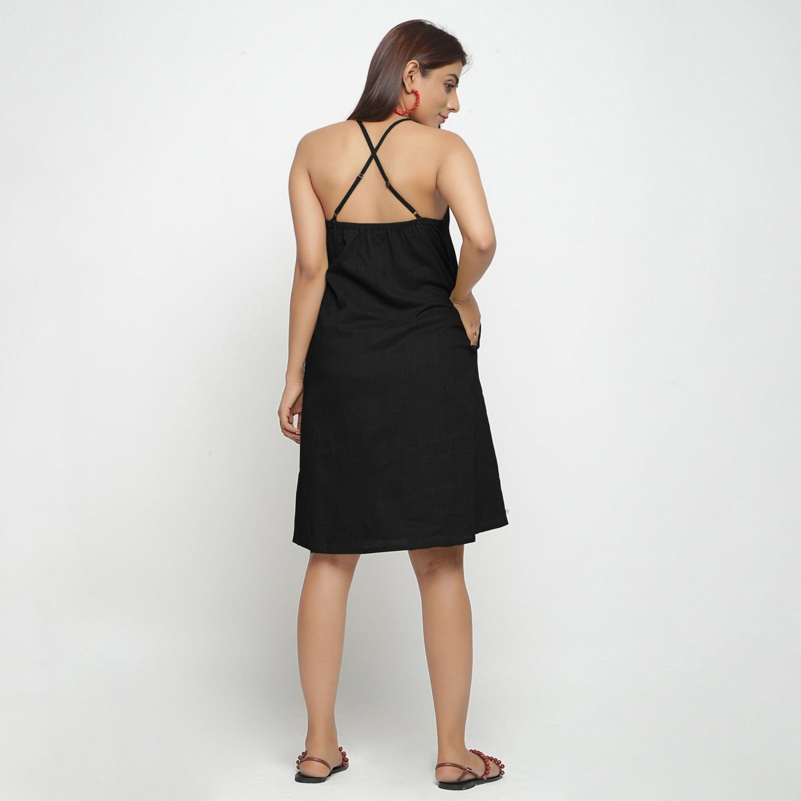criss cross black dress Knee Length 100% Cotton Criss-Cross 48