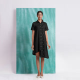 Black Mirror Work Cotton Knee Length Asymmetrical Dress