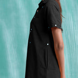 Black Mirror Work Cotton Knee Length Asymmetrical Dress