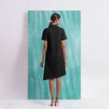Black Mirror Work Cotton Knee Length Asymmetrical Dress