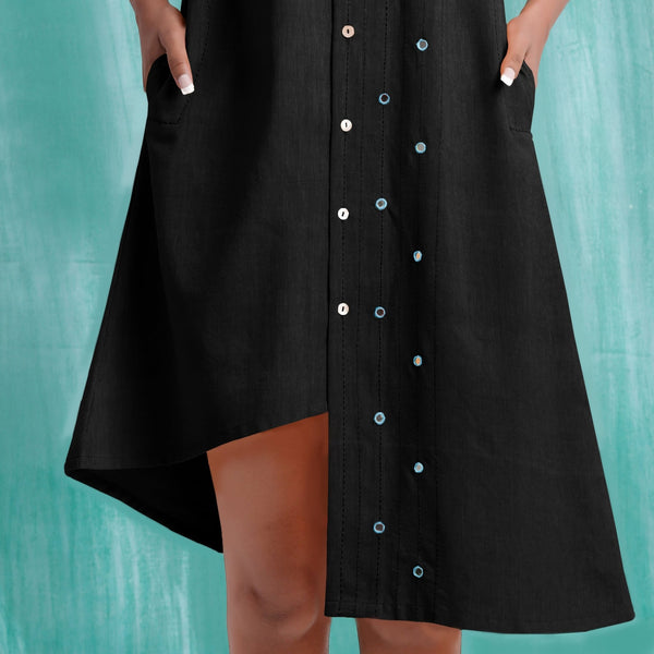 Black Mirror Work Cotton Knee Length Asymmetrical Dress
