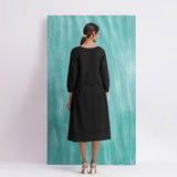 Black Mirror Work Embroidered Cotton Paneled Midi Dress