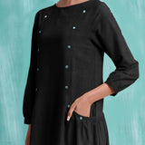 Black Mirror Work Embroidered Cotton Paneled Midi Dress