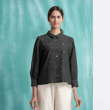 Black Mirror Work Handspun Cotton Blouse Top